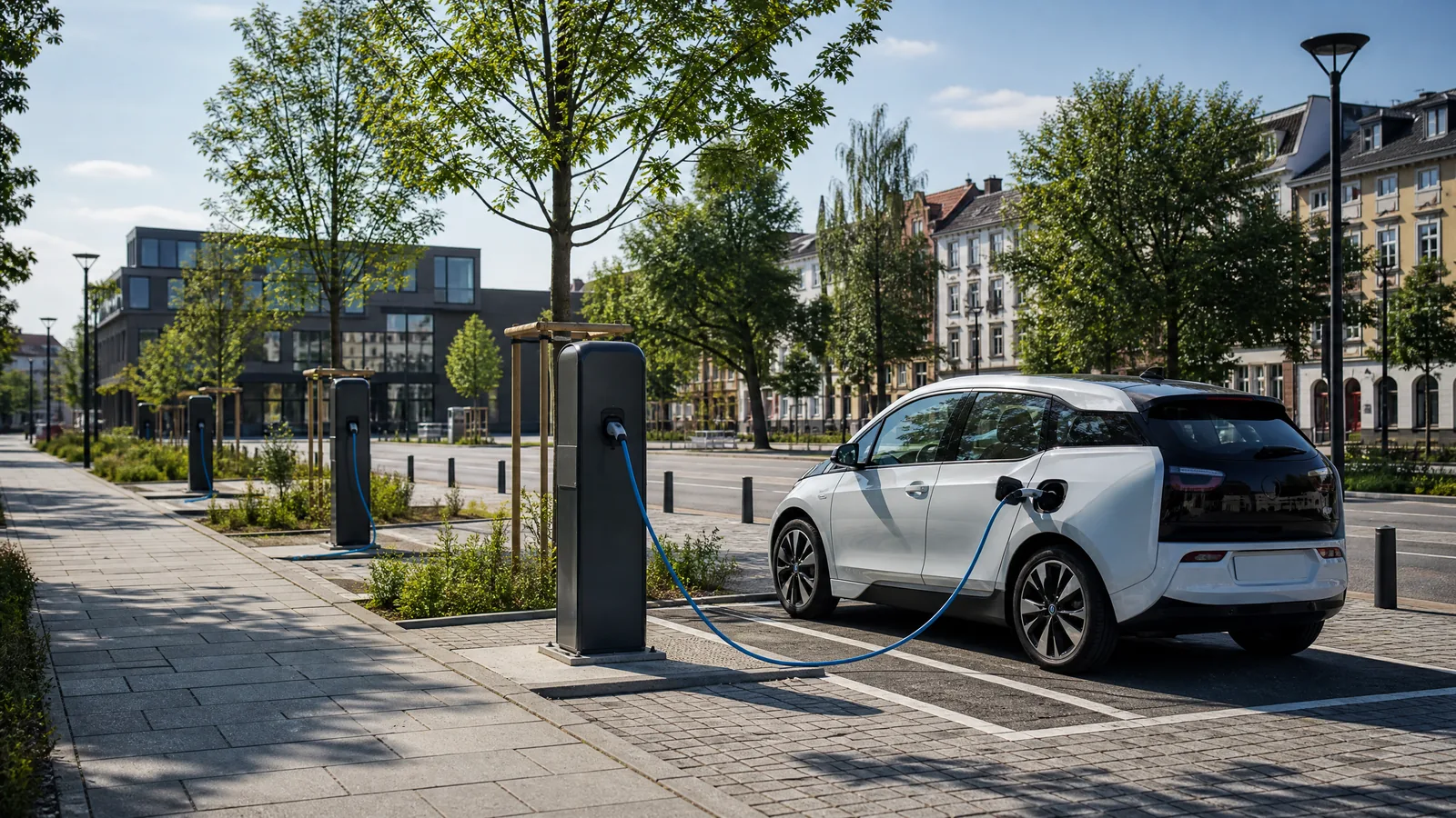 Ilustración editorial de Automifya: Cómo se planifica un punto de recarga para coche eléctrico: guía oficial para municipios y propietarios