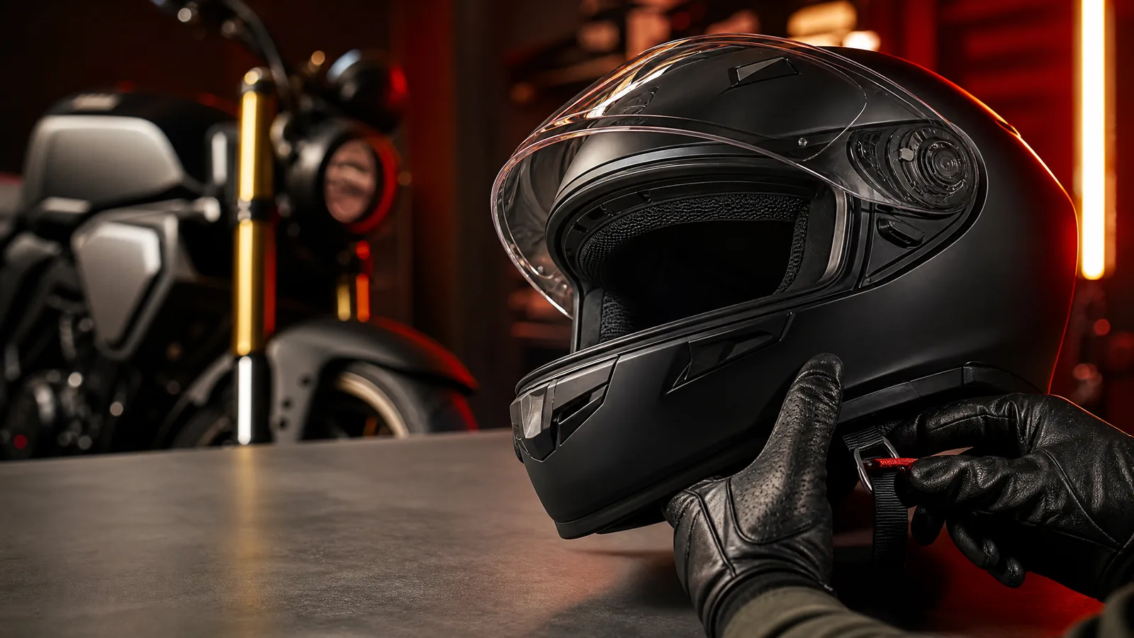 Ilustración editorial de Automifya: Cómo elegir un casco de moto homologado: talla, etiqueta y señales de sustitución