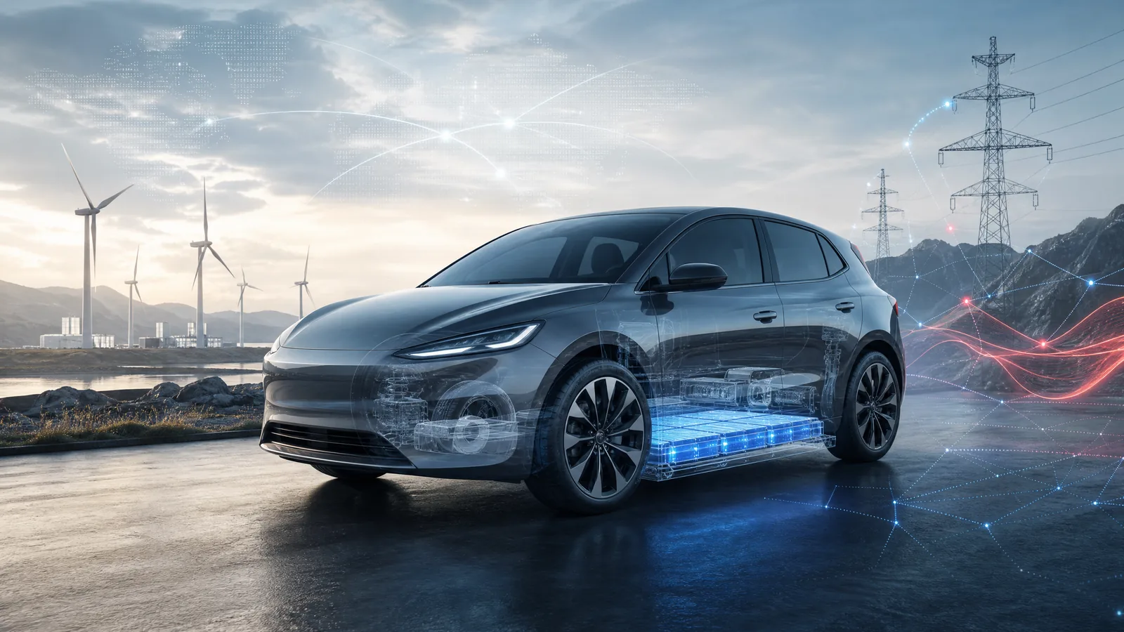 Ilustración editorial de Automifya: Coche eléctrico sin mitos: cinco respuestas oficiales sobre emisiones, batería, autonomía y seguridad